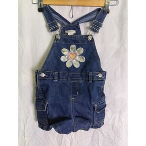 Colette Lilly Baby Girl Y2K Style Denim Overalls Silver Flower Design Sz 24 Mo
